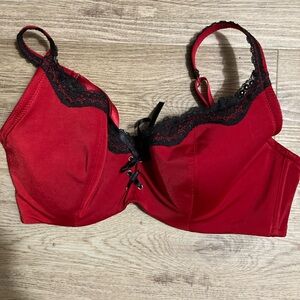 Frederick's of Hollywood Red Bra with Black Lace